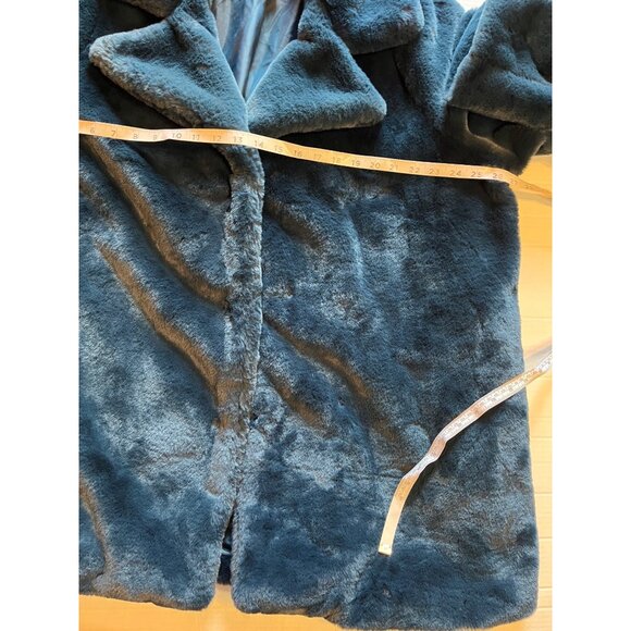 Roamans Womens plus 20W Faux Fur Coat blue/green luxuriously  soft pockets snap - Picture 12 of 14